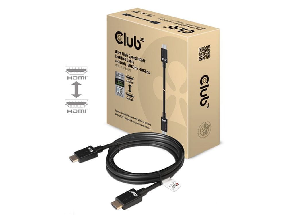 Club 3D Kábel HDMI 2.1 Ultra High Speed HDMI, 4K 120Hz, 8K60Hz, 48Gbps M/M, 3m CAC-1373